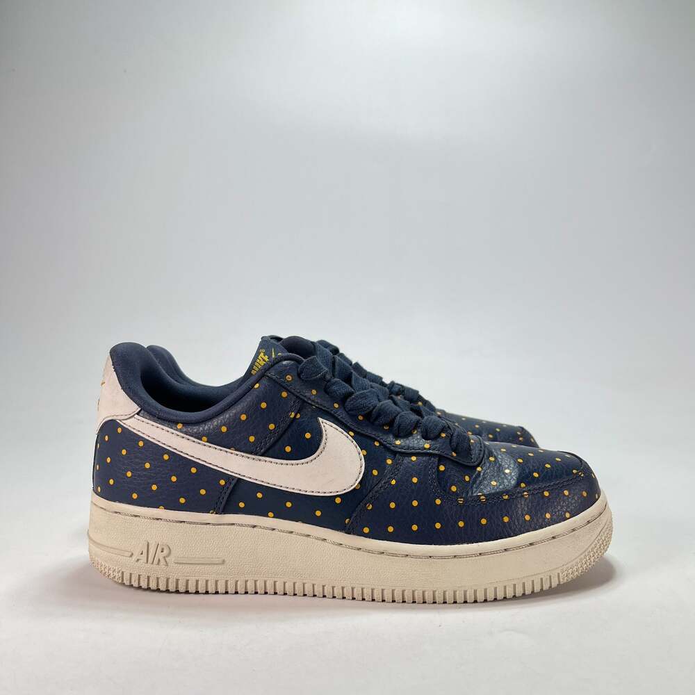Nike Air Force 1 '07 Low Navy Blue Yellow Polka Dot Sneakers Women's Size 7.5